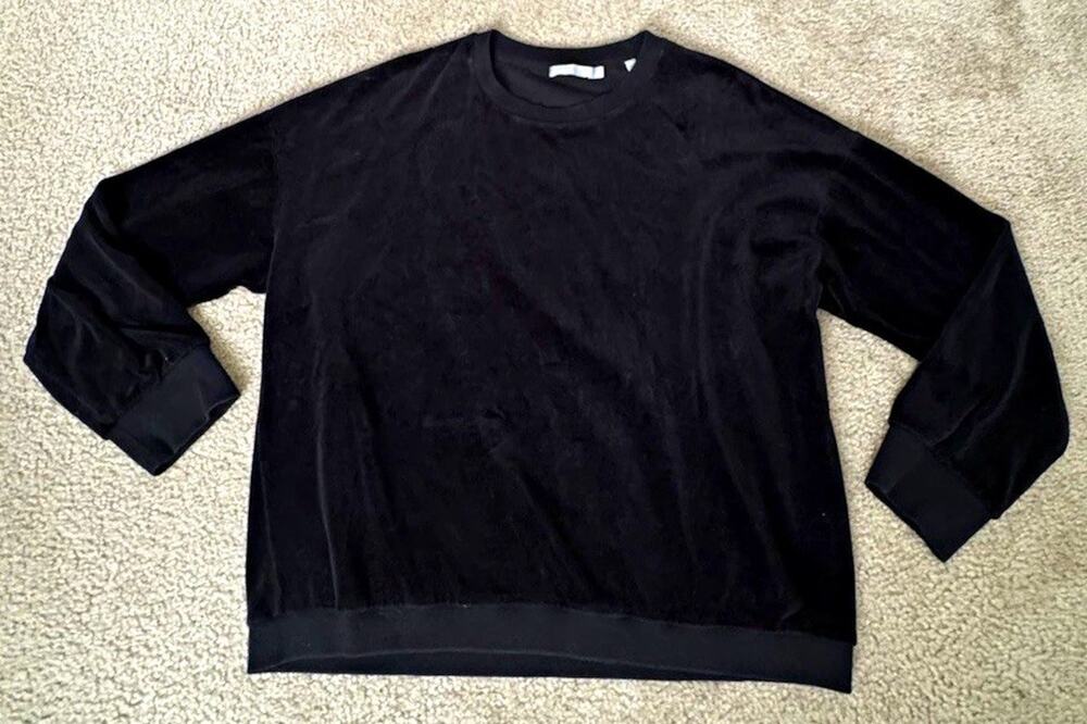 Vince Womens Large Black Velour Sweatshirt Pullover Crewneck Cotton Luxury